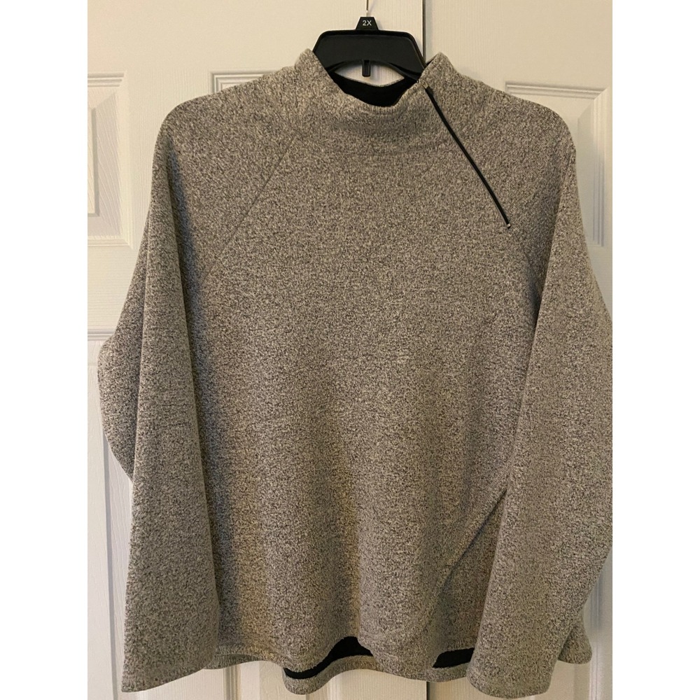 Aventura Pullover Sweater Women XXL Gray Asymmetrical Zip Mock Neck Fleece Lined